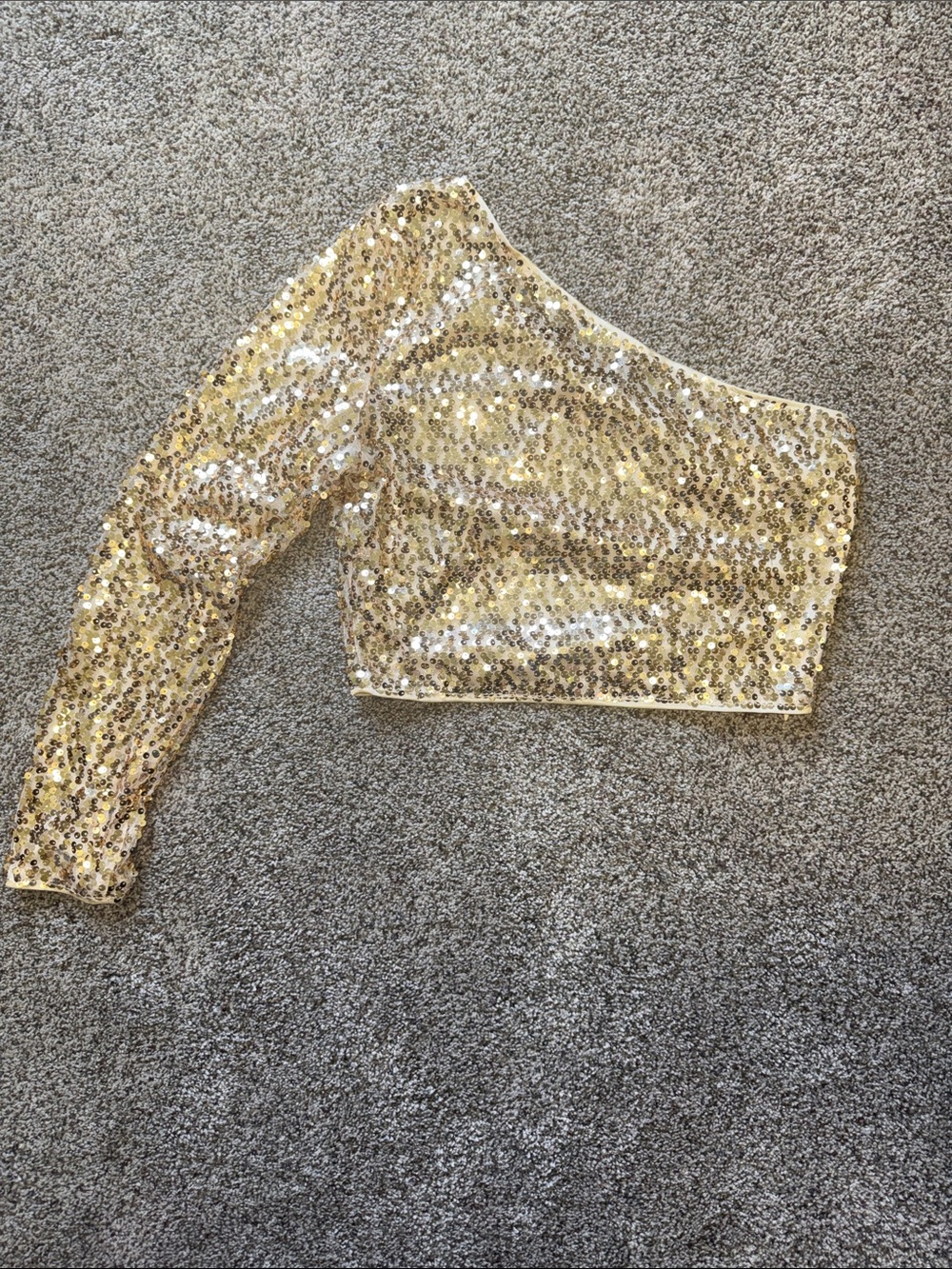 Amazon Gold One-Shoulder Zip-Up Sequin Crop Top